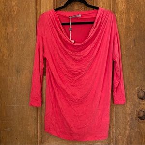D. Exterior cowl neck blouse coral pink XS